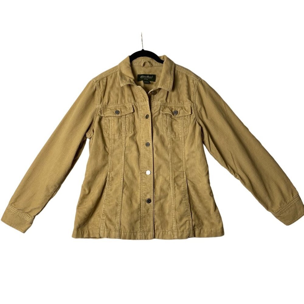 Eddie Bauer Corduroy Jacket Women Size Large 100% Cotton Pockets Style #0154 Tan